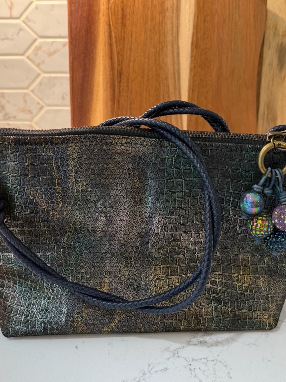 Iridescent Snakeskin Leather Crossbody Bag
